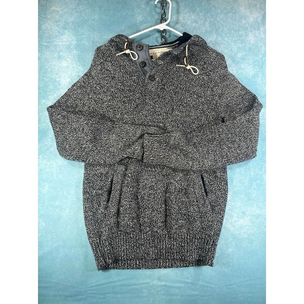 H&M Sweater Mens Small Gray Hooded Henley Knit L.O.G.G. Front Pockets Casual Vtg